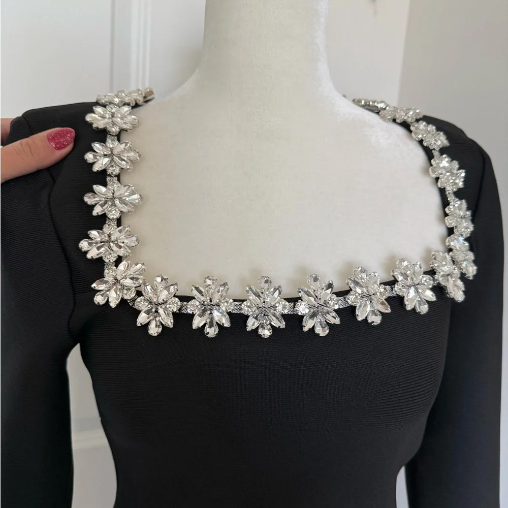 Viral embellished elegant square neck black dress - Picture 12 of 15